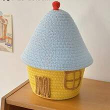 1 Set Cartoon House Shaped Woven Storage Basket With Lid, House Design, Suitable For Home Bedroom Living Room, Large Capacity, Can Store Snacks And Miscellaneous Items, Decorative Accessories, Christmas Storage - Multicolor - View 11