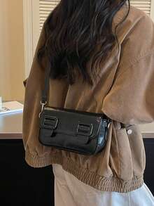 Women's Small Square Flap Bag, Fashionable Versatile Elegant Crossbody Bag - Black - View 7