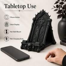 Dark Gothic Style Black Church Carved Skull Pattern Desktop Phone Stand, Resin Material Ensures Stable Phone Support, Suitable For Desk, Office, Bedroom, Vintage Decorative Ornament, New Year Party Theme Desktop Display Item, Foldable Portable Phone Stand, Premium ABS Desktop Stand, Adjustable Angle Universal Stand, Multi-Angle Foldable Desktop Support - Multiple Styles - View 1