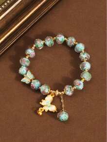 1pc Princess Style Rose Garden Blue Bracelet With Butterfly Pendant, Niche Luxury High-End Hand Accessory - Multicolor - View 2