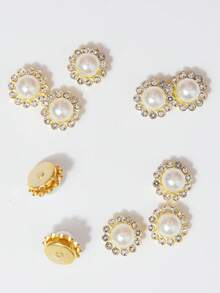 10-200件 12mm乳白色珍珠花，黃色珍珠中心，周圍鑲嵌小白色水鑽，向日葵圖案，亮面鈕扣水鑽花，DIY手工配件，適用於花卉頭飾與衣飾裝飾 - 12m米白珍珠花 - 查看 9