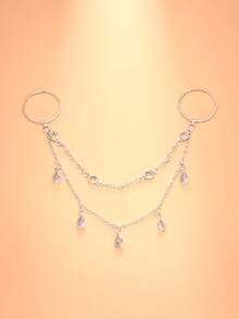 outingfit 1 chiếc nhẫn đeo ngón tay đôi kèm vòng tay tua rua đính đá rhinestone màu vàng cho nữ, trang sức xích tay thanh lịch, phù hợp đi biển, lễ hội âm nhạc, hẹn hò và du lịch - mặt dây chuyền - Xem 8