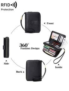 FOREVER MIYIN RFID Blocking Short Zip Purse For Women, Accordion Multi‑Card Slots Snap Button Wallet, Large Capacity Clear ID Slots With Wrist Strap For Daily Use - Multicolor - View 7