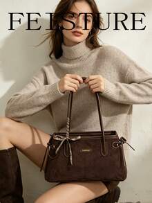 FEISTURE 1件裝 時尚腋下單肩包 大容量女款通勤包 適合日常出遊、約會、通勤 - 咖啡 - 查看 1