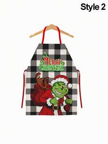 The Grinch The Christmas Kitchen Aprons, Festive Character Print Bib Apron Set With Plaid Designs For Holiday Cooking, Baking And Christmas Party - Multicolor - View 8