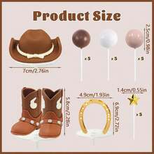 1 Set Denim Rodeo Cake Decorations, Western Cowboy Cake Decor With Cowboy Hat, Boots, Gold Five-Pointed Star, White And Brown Foam Balls, Gold Horseshoe Decor, Suitable For Baptism, First Rodeo, Birthday Party And Cowboy Theme Party Cake Decoration - Multicolor - View 7