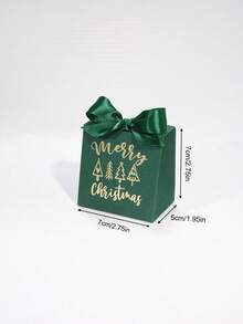 5Pcs Merry Christmas Mini Gift Bags With Satin Ribbon Bows, Metallic Tree And Festive Lettering Print, Red Green Or White Paper Packaging For Jewelry, Small Presents, Secret Santa Gifts, Stocking Stuffers And Holiday Party Favors - 7X5X7cm - View 9