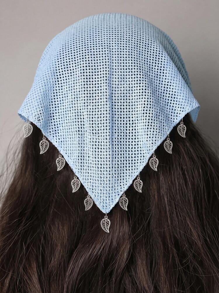 1pc Original Floral Pattern Embroidered Rolled Edge Leaf Decor Headwrap Hairband For Women, Suitable For Daily And Vacation Use - Blue - View 1