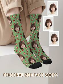 1 Pair Customized Face Socks, Personalized Photo Socks, Custom Printed Socks, Funny Face Socks, Custom Image Socks, Can Print Any Face On Socks, Anniversary Gift, Valentine's Day Gift, Birthday Gift, Wedding Gift - Multicolor - View 2