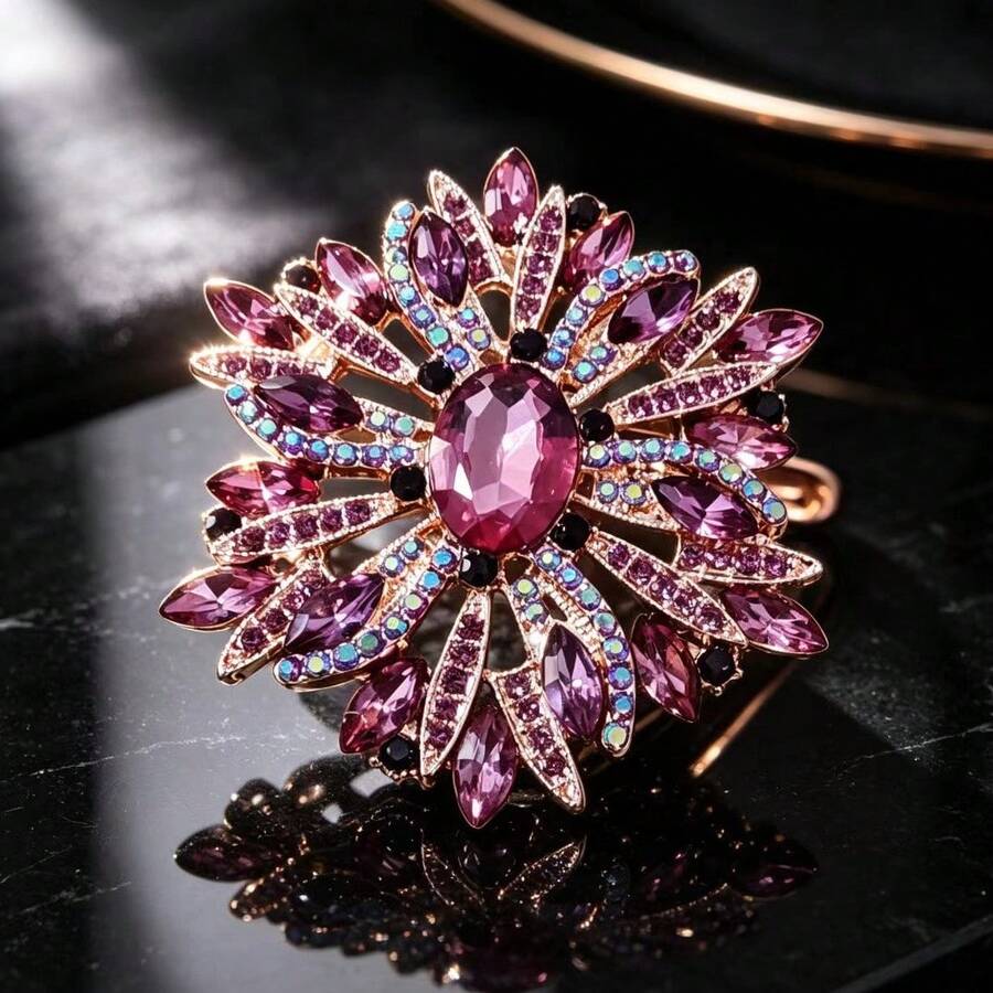 1pc Luxury Fashion Floral Brooch Women Elegant Exaggerated Flower Brooch Accessory Party Pin - Violet Purple - View 1