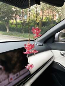 Colorful Flower Tassel Car Hanging Ornament Acrylic Material Creative Car Rearview Mirror Decoration Pendant, Car Interior Decor. Creative Gift, Holiday, Birthday Gift, Women's Car Decoration Hanging Ornament. - Flowers - View 4