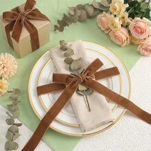 1pc 4.57m Single-Sided Non-Elastic Colorful Flocked Ribbon, Flocked Satin Ribbon For Bows, DIY Clothing, Christmas Decoration (Length Is Measured By Hand And May Have Deviation) - Light Brown - View 2