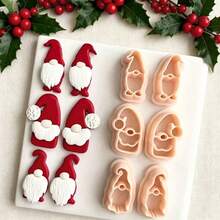 2/6pcs Santa Claus Mirror Set Clay Cutter | Santa Claus Mirror Set Polymer Clay Cutter, Suitable For DIY Christmas Earrings, Cute Holiday Jewelry And Ear Accessories - Apricot - View 4