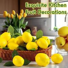 10pcs Artificial Lemon With Leaves, Realistic Yellow Lemon Decorative Fruit, Suitable For Bowl Decor, Table Centerpiece, Kitchen Summer Decoration - Multicolor - View 8