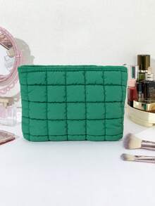 1pc Large Capacity Quilted Polyester Fabric Soft Makeup Bag, Cosmetic Pouch For Phone, Power Bank And Digital Accessories, Solid Color With Zipper, Minimalist Portable Storage Bag For Business Travel, Daily Use, Suitable For Women All Seasons - Multicolor - View 13