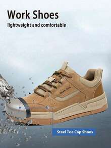 Men's Khaki Steel Toe Work Boots, Pressure-Resistant And Puncture-Resistant, Comfortable Casual Shoes, Suitable For Factory, Warehouse, Construction Site - Brown - View 4