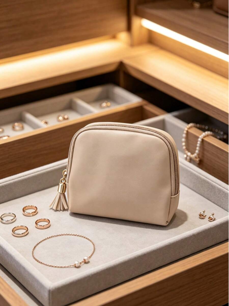 Tas Penyimpanan Perhiasan, Pengatur Perhiasan dengan Sekat, Dapat Menyimpan Kalung, Anting, Gelang, Cocok untuk Bepergian, Hadiah Sempurna untuk Ibu dan Teman