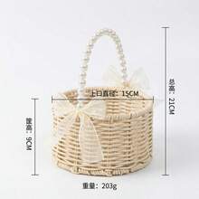 Handwoven Pearl Princess Flower Basket, Rattan Woven Storage Basket, Handheld Flower Basket, Handmade Flower Basket, Home & Wedding Decor - Multicolor - View 25