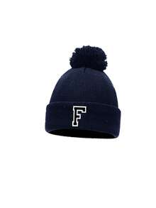 1pc Pom Pom Knit Hat, Suitable For Baby Boys, Baby Girls, Children, Simple Style Winter Warm Hat, Suitable For Outdoor Activities And Daily Commute. - Navy Blue - View 10