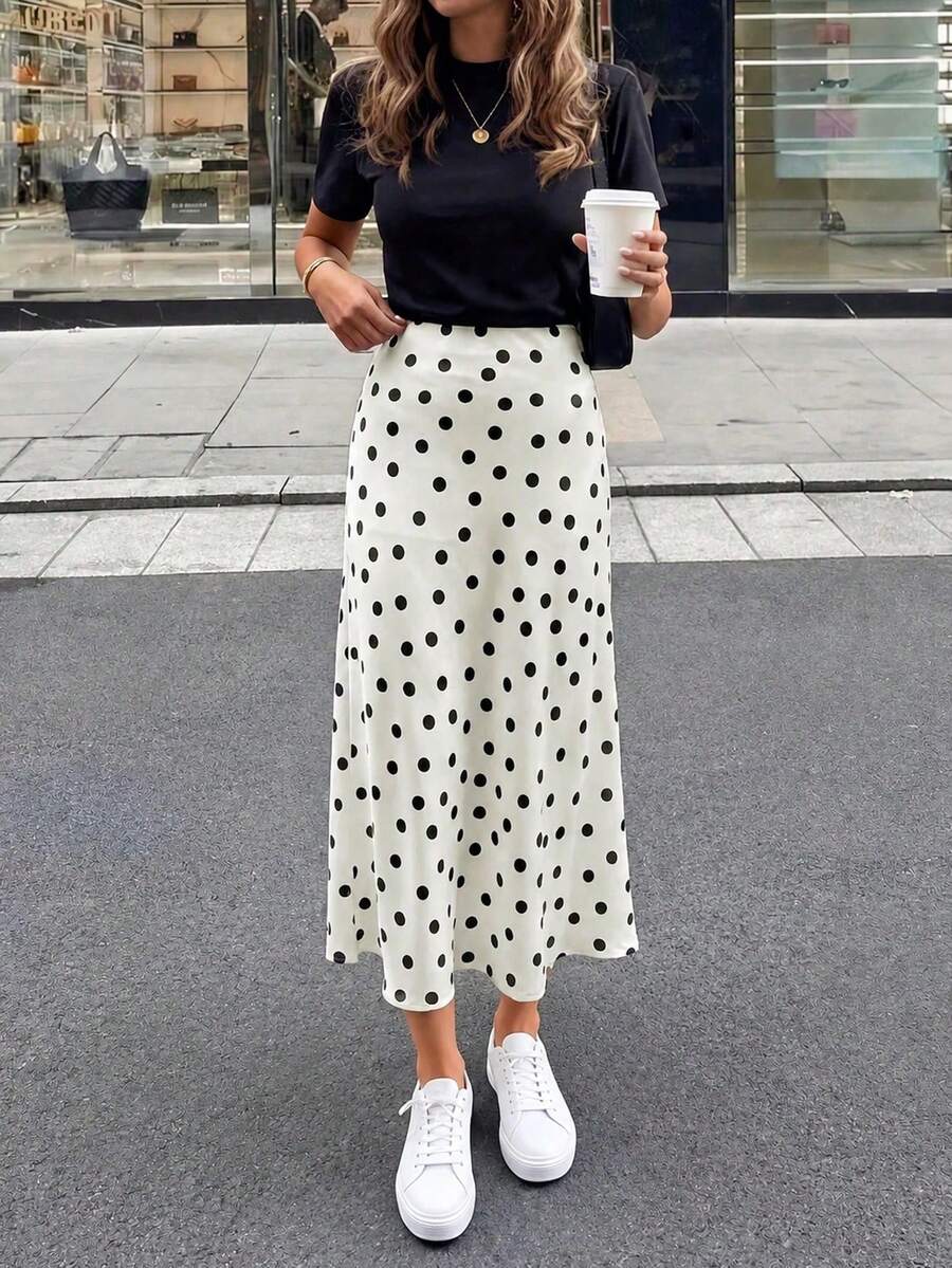 Roviva Women's Autumn Casual Commute Solid Color Loose Leopard Print Skirt, Suitable For Party, Gathering, Holiday, Birthday Party, Work Commute, Office, Beach Vacation, Beach, Daily Wear, Outdoor Street Photography, Music Festival, Back To School - Black and White - View 1
