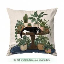 4pcs/1pc Green Plant Cat Pattern Pillow Case Without Insert, Single-Sided Printed Pillow Case, Suitable For Living Room Bedroom Home Decor, All-Season Pillow Case - Multicolor - View 13
