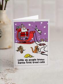 1pc Humorous And Fun Christmas Cards / Christmas Cats - Perfect As Christmas Gifts For Friends, Family, Colleagues, And Loved Ones, Holiday Postcards, Vintage Christmas Postcards, Happy Holiday Postcards, Vintage Christmas Greeting Cards - Multicolor - View 5