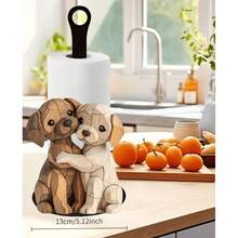 1pc 2D Acrylic Animal Kitchen Paper Towel Holder, Cute Puppy Design, Cling Film Storage, Kitchen Living Room Bathroom Paper Towel Storage Rack, Valentine's Day Hugging Puppy, Paper Towel Not Included - Multicolor - View 6
