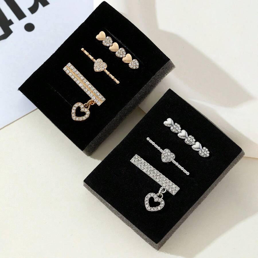 3pcs/Set Shiny Diamond Small Heart Glossy Decorative Fashion Zinc Alloy Ring Decor, Suitable For Silicone Watch Bands 38/40/41/42/44/45/49mm - Gold - View 1