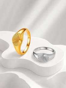 1PC Fashion Simple Sunburst Seal Stainless Steel Men Ring, High‑Quality Unisex Jewelry Accessories, Engagement Promise Ring For Daily Wear & Gifting - Multicolor - View 2