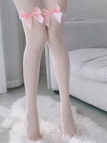 萬聖節純色蝴蝶結絲襪，聖誕裝飾，Cosplay服裝派對 - 白色 - 查看 4