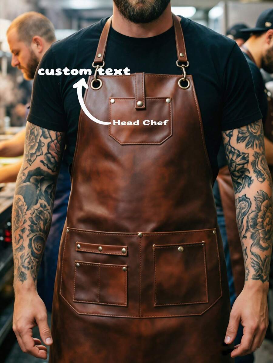 Solid Color Customizable Text Name Shop Name LOGO Work Apron, Practical Cargo Style Style Convenient Rectangular Apron With Multiple Tool Pockets, Adjustable Buckle Cross Shoulder Straps, Durable Tool Apron Suitable For Coffee Shop, Barbershop, Restaurant, Bar, Bakery, Home Kitchen, Gardening, Handicraft DIY - Multicolor - View 1