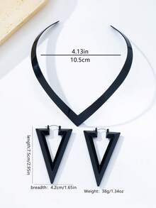 3pcs Fashion Exaggerated Metal Necklace & Earrings Set For Women, Suitable For Daily Wear And Party - Black - View 4