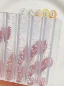 1pc Vintage Diamond Letter Pearl Musical Note Bow DIY Nail Art 3D Wearable Nail Decoration Silicone Mold - Clear - View 4