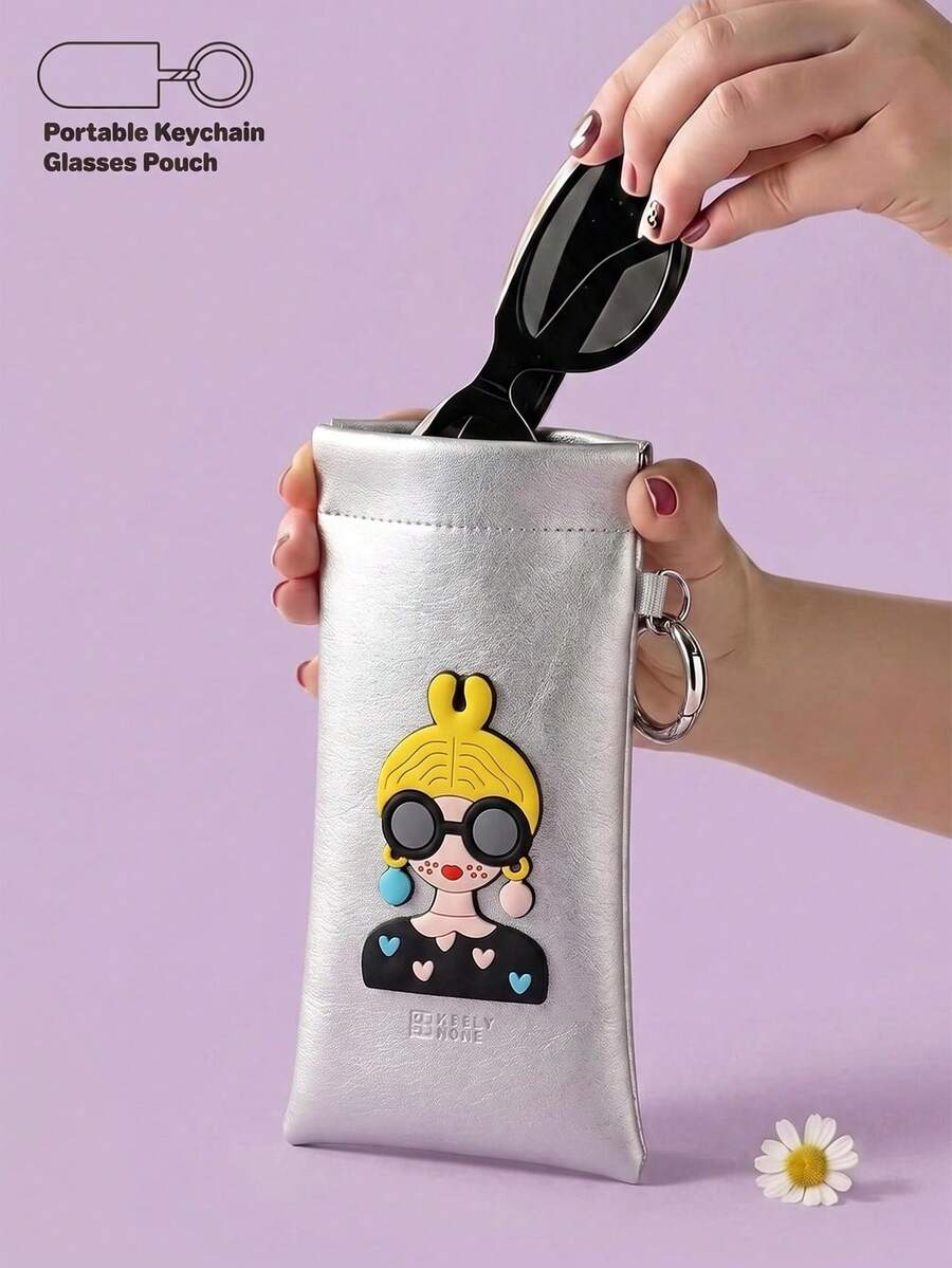 Polka Dot Cartoon Girl Print Glasses Storage Pouch, Soft Portable ...