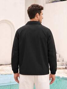Mercer Haus Men's Solid Color Zipper Placket Long Sleeve Fashion Versatile Jacket - Black - View 2