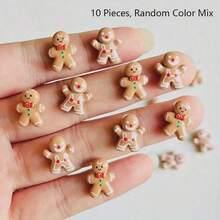 10/20/30pcs Cartoon Cute Mini Christmas Gingerbread Man Cake Design, Flat 3D Small Doll, Suitable For DIY Scrapbooking, Jewelry Making And Handicraft Decoration - Multicolor - View 9