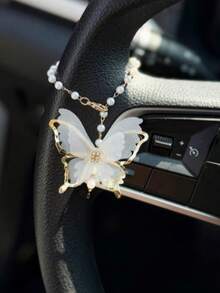 1pc Butterfly Shaped Car Steering Wheel Hanging Decor, Car Interior Accessory - A - View 1