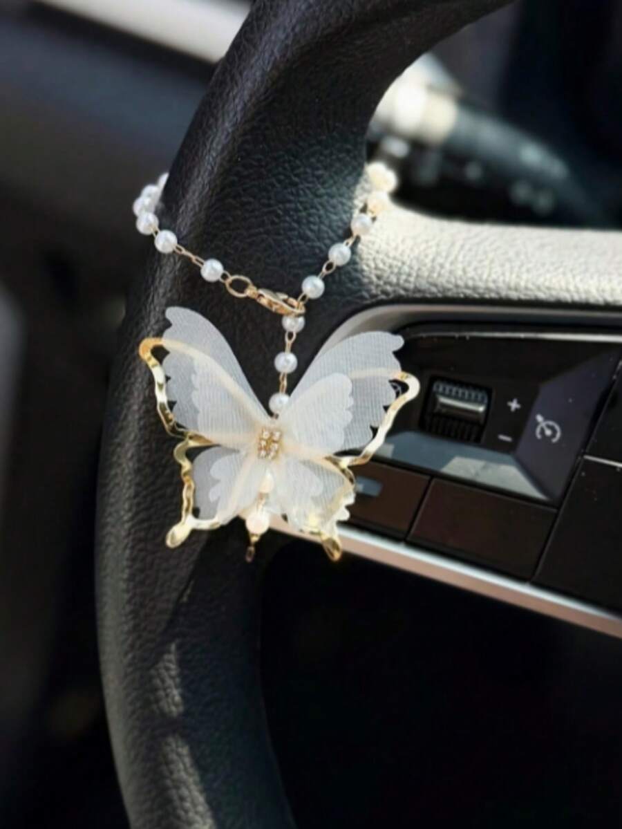1pc Butterfly Shaped Car Steering Wheel Hanging Decor, Car Interior Accessory - A - View 1