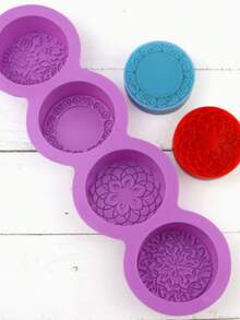 4-Cavity Patterned Handmade Soap Silicone Mold, Mixed Rectangular And Round Decorative Embossed Designs, Reusable Flexible DIY Craft Mold For Custom Soap Making - Multiple Styles - View 12