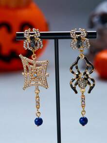 Halloween Diamond-Studded Exaggerated Spider-Web Pendant Earrings - Unique And Quirky Earrings - Multicolor - View 5