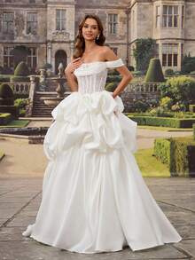 HEARBOBO Luxury Royal Style A-Line Petal Sleeve Wedding Dress With Train - White - View 5