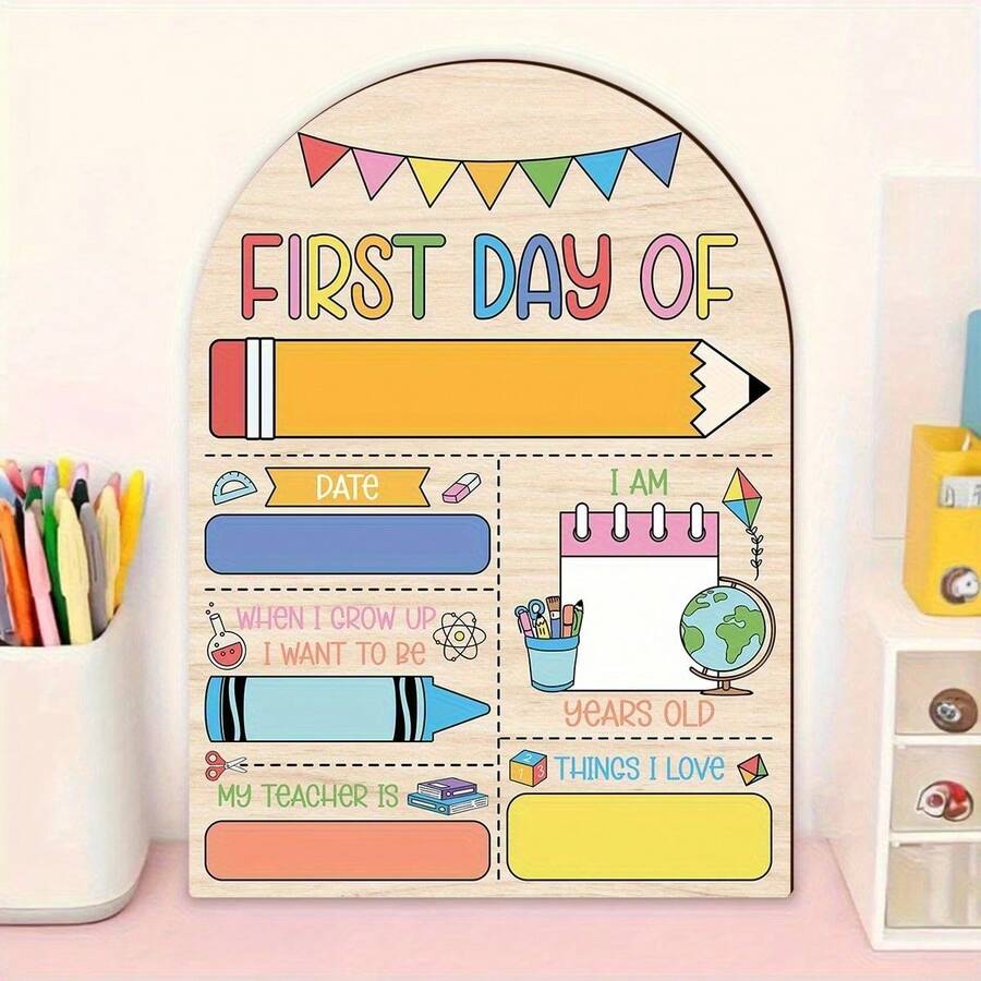 First Day Of School Wooden Sign - Colorful Classroom Decor, Back To School Gift, Teacher Appreciation Gift, Fun Educational Theme, Exclusive For Students And Parents, Suitable For Holidays - 1PC - View 1