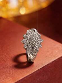1pc Exquisite 3D Floral Cluster Elegant Ring, Suitable For Wedding, Party, Daily Wear, Versatile Women's Jewelry - Ring - View 2
