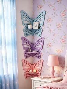 1pc Nordic Girl Style Floral Hollow Storage Rack, Bedroom Corner Wall Decor Organizer - Solid Color Butterfly - View 4
