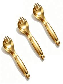 1/2/3pcs Thickened Stainless Steel Finger-Shaped Food Tongs, Designed For Searing Steak And Grilling, Buffet BBQ Food Clips - Gold - View 9