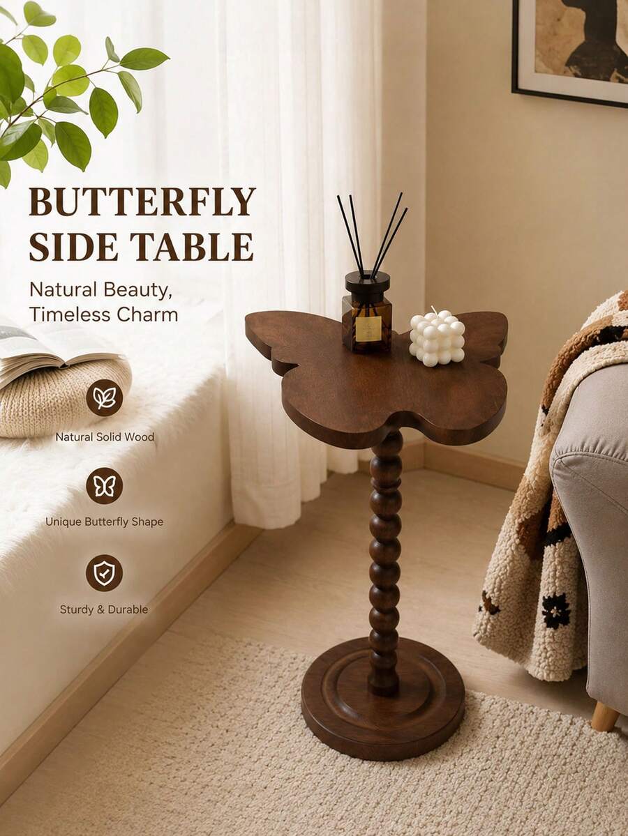 Butterfly Wooden Side Table, Unique Butterfly Shaped Decorative Table, Small Base Side Table For Living Room Bedroom Bedside Sofa, Vintage Decorative Drink Table - Multicolor - View 1
