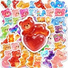 somoving 50pcs Cute Teddy Bear Stickers-Waterproof&Durable,Sweet And Cute,Colorful Teddy Bear Candy Patterns,Scratch Resistant For Home Storage,Gift Wrapping,School Supplies&Sports Equipment.Gift For Friends&Family,Daily Use.,Back To School,Daycare Essential - Multicolor - View 4