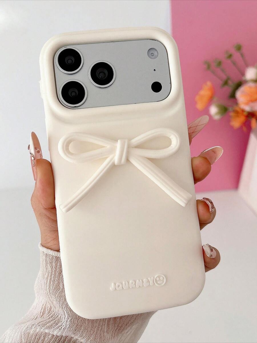 KOOLIFE Liquid Silicone Bow-Shaped Phone Case, Minimalist And Elegant Design, Blending Exquisite Fashion Elements, Unisex, Scratch-Resistant, Wear-Resistant And Durable Surface, Compatible With 12, 13, 14, 15, 16, 17 Series Models (Including Pro And Pro Max Versions) - White - View 1