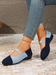 New Women's Wedge Heel Pumps, Colorblock Knit Upper, Elastic Strap, Commute & Date, Lightweight All-Season - Green - View 5