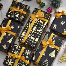 15/1pc Black & Gold Christmas Gift Wrapping Paper 50*70cm Snowflake Christmas Tree & Reindeer Pattern Holiday Gift Packaging Handmade Paper - View 2